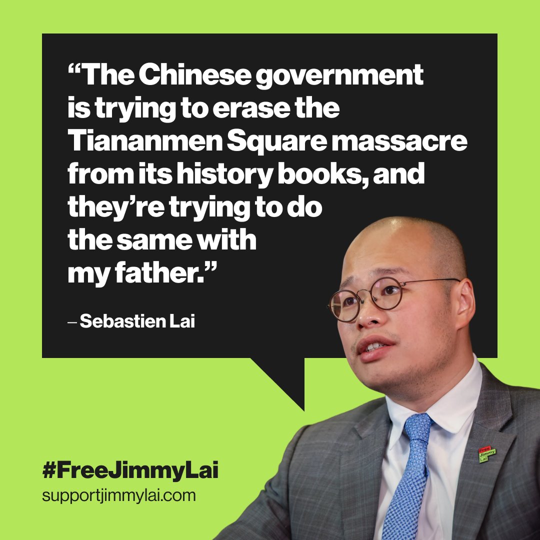 SupportJimmyLai's tweet image. A son is fighting to keep his father from being erased.

Jimmy Lai sits in solitary confinement at 78, serving a 20-year sentence for publishing the truth. Beijing wants the world to move on.

On May 14, @POTUS meets with Xi Jinping. This is the moment to make sure Jimmy is not