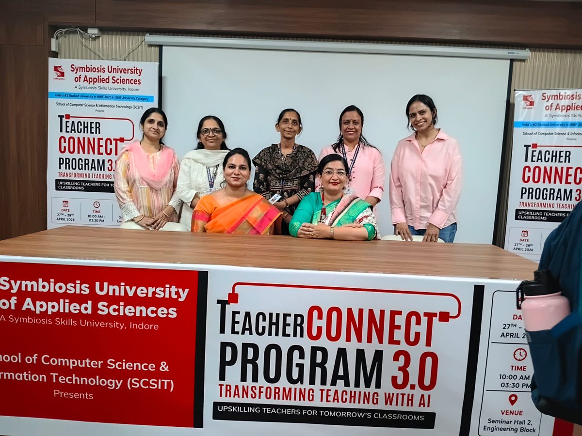 webchoithram's tweet photo. Teacher Connect Program 3.0 – Transforming Teaching with AI: Upskilling Teachers for Tomorrow’s Classrooms was organized by the School of Computer Science &amp; Information Technology (SCSIT), Symbiosis University of Applied Sciences, Indore, on 27th and 28th April 2026. https://t.co/nkwkckHF1v