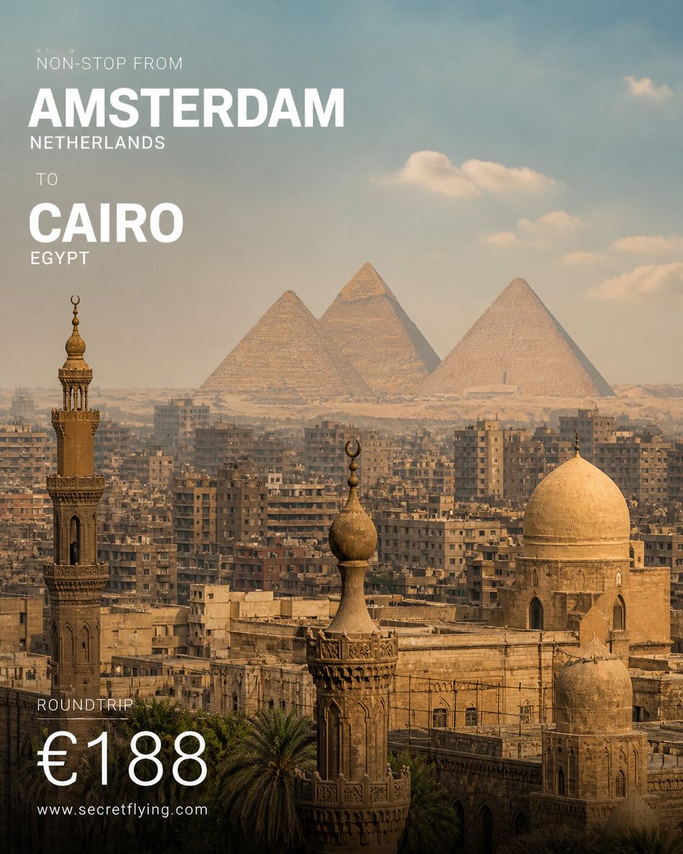 SecretFlying's tweet image. Non-stop from #Amsterdam, Netherlands to Cairo, Egypt for only €188 roundtrip #Travel

secretflying.com/posts/amsterda…