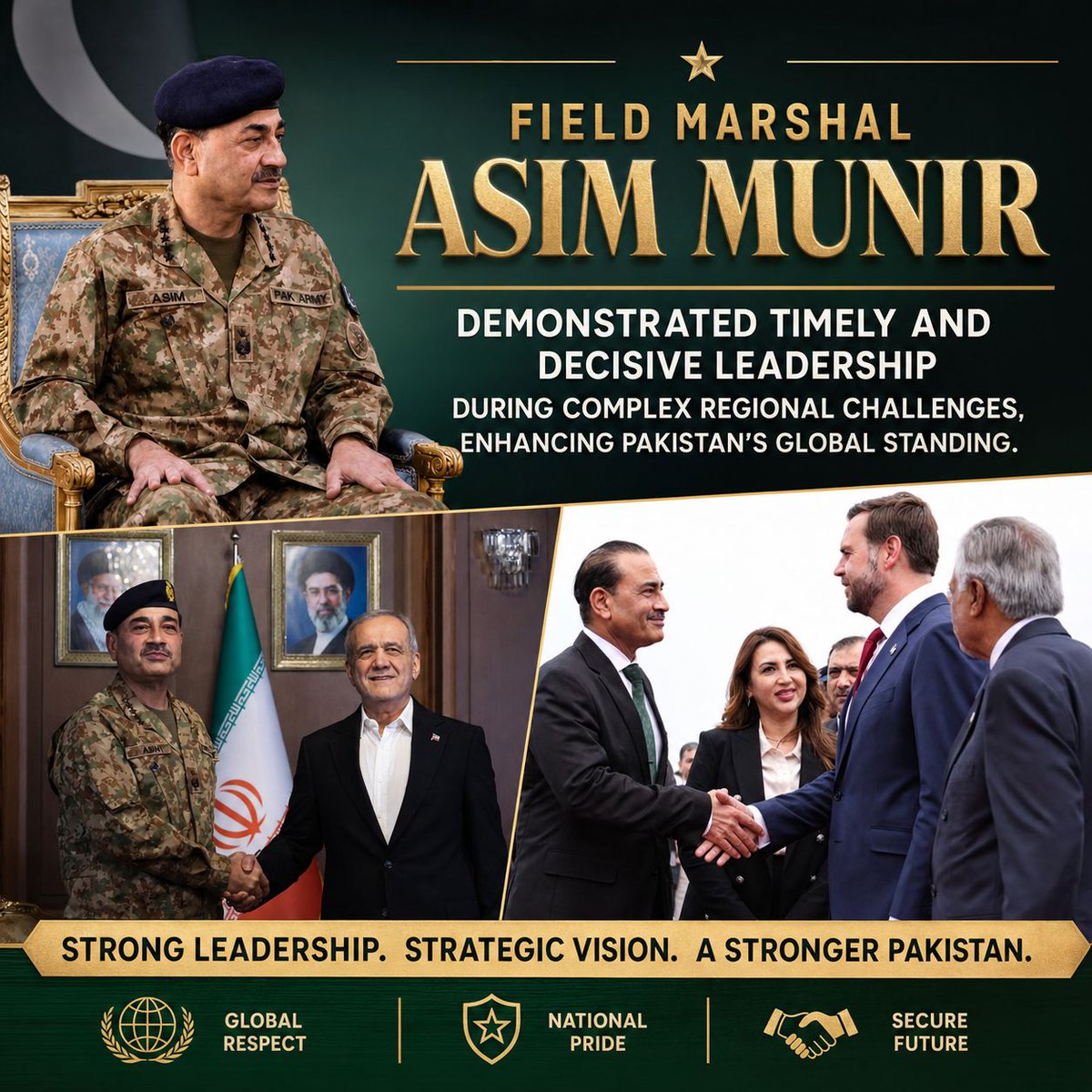 N__r_fat's tweet photo. CDF Asim Munir showed decisive leadership, elevating Pakistan’s global standing.
#FMAsim #GloballyHonouredCDF #PakistanArmy #RegionalStability #StrongLeadership "cdf fm asim munir" #TremendousRespectForCDF #pakistanpivotofpeace #PConnectsMarkaEHaq #GreatRespectForPakistan https://t.co/zxOlVBViXd