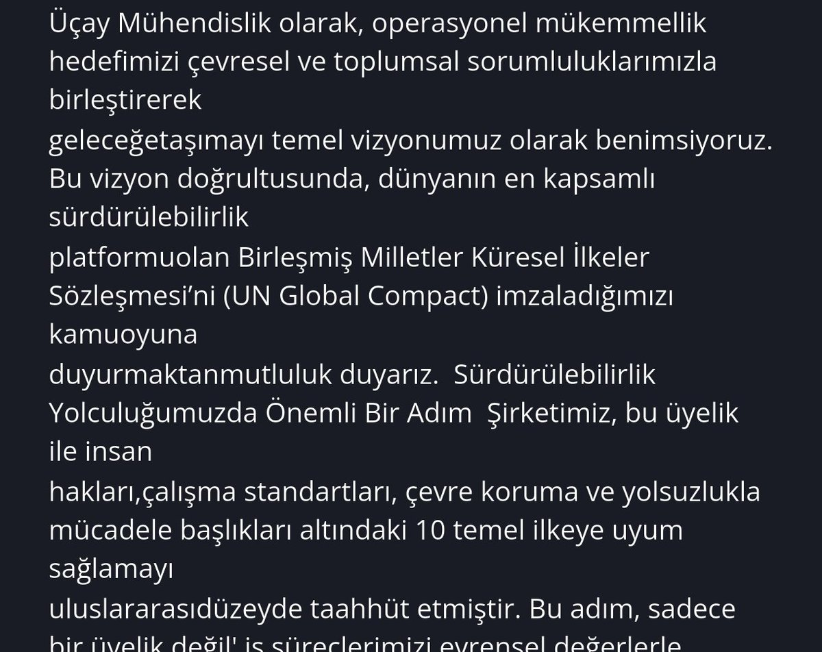 BorsaAnalizz02's tweet photo. #ucaym Birleşmiş Milletler küresel ilkeler sözleşmesi`ni imzalayıp UN GLOBAl COMPACT üyesi oldu.

Bana göre bu şirket için olumlu bir haber orta vade ve uzun vade için yatırım yapılabilir güvenli bir şirket olduğunun göstergesi https://t.co/Y1EJ5mYowi