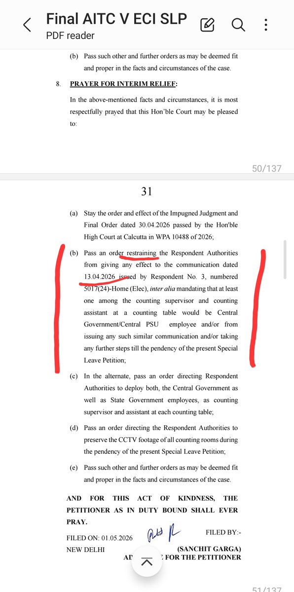 imkumaar18's tweet photo. I have all the regard for @KapilSibal,sir. However, what he is claiming is nowhere present in the SLP filed by AITC. In fact, in very clear words, they have prayed before the SC to restrian the ECI from implementing the very circular, which he is claiming he wanted ECI to follow. https://t.co/Pldn5INBYp