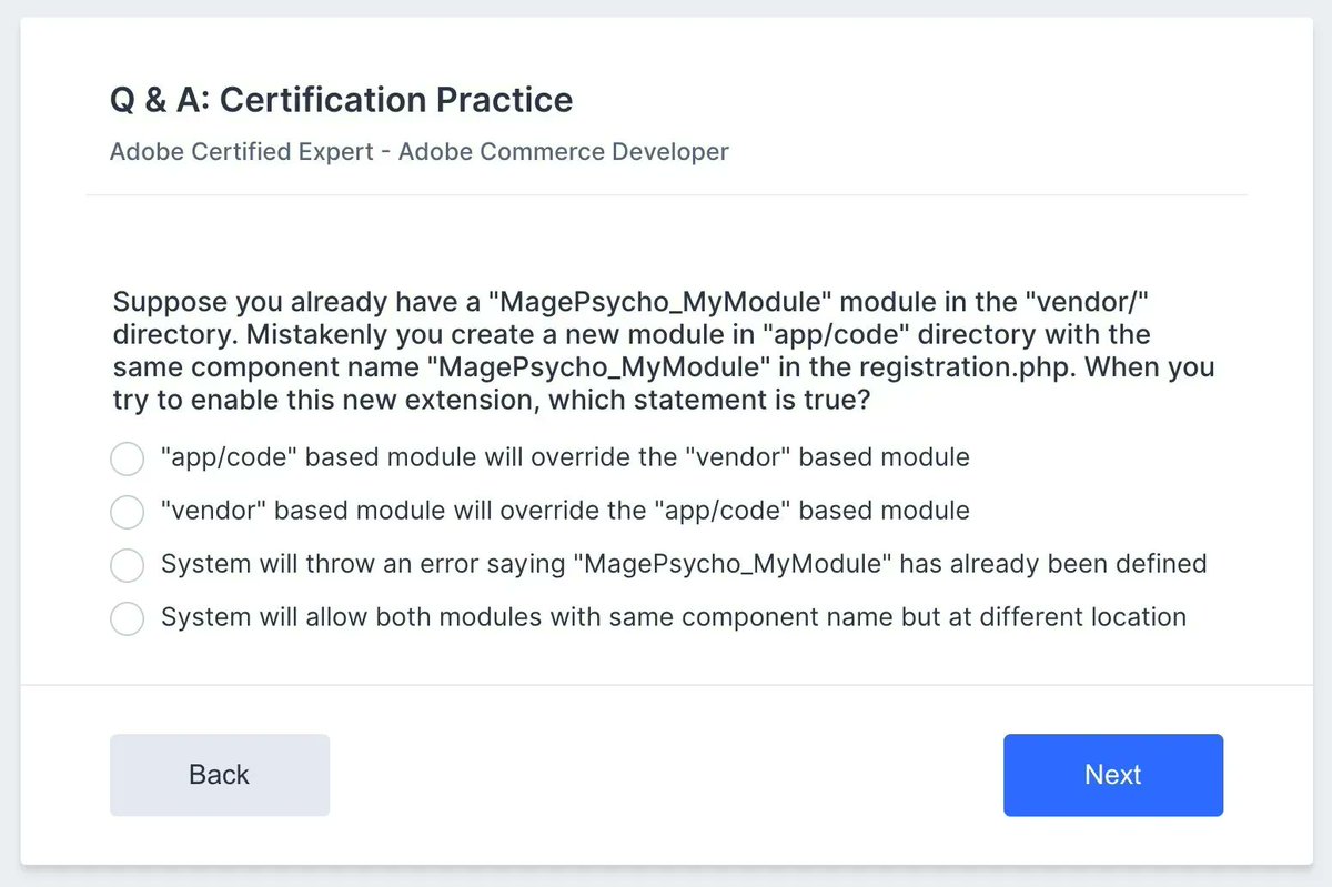 rajkbnp's tweet image. ✴️ #Magento #Adobe #Certification practice for
"Adobe Certified Expert - Adobe Commerce Developer" exam✴️

What's the correct answer for this? 

🎯 Practice such Magento certification Qs for free at 👉 f.mtr.cool/ezxtmktlrt