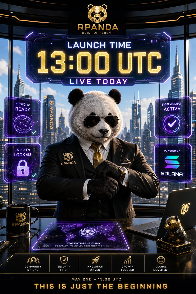 CRYPTOGEMS02's tweet photo. No more countdowns, no more waiting.
Everything is set, everything is ready.
🕐 13:00 UTC
We go live.

This is precision,
This is timing,
This is execution.
$RPANDA 🐼⚡
Be there or watch it happen.

🐦 Twitter: @f_rpanda  
🌐 Website: https://t.co/EJ4rNdKDyG

#RPANDA #Solana #LaunchDay #Web3
