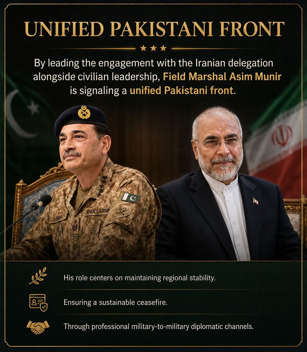 Saifkazmi_'s tweet photo. A unified Pakistani front was signaled as Asim Munir engaged the Iranian delegation alongside civilian leadership.
#FMAsim #GloballyHonouredCDF #PakistanArmy #RegionalStability #StrongLeadership  #TremendousRespectForCDF #pakistanpivotofpeace #GreatRespectForPakistan https://t.co/156uskDQZt