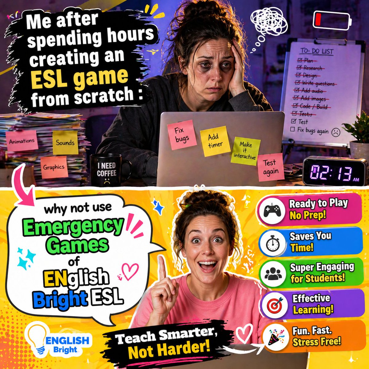 EnglishE4680's tweet photo. Game prep got you stressed? 😫 Use Emergency Games from English Bright ESL and teach with ease! 🎮https://t.co/IYsQ3bA85m 

#TeachSmarter #ESLGame #EmergencyGames #NoPrepNeeded #EngagingLearning #ESL https://t.co/FGcVJoJipH