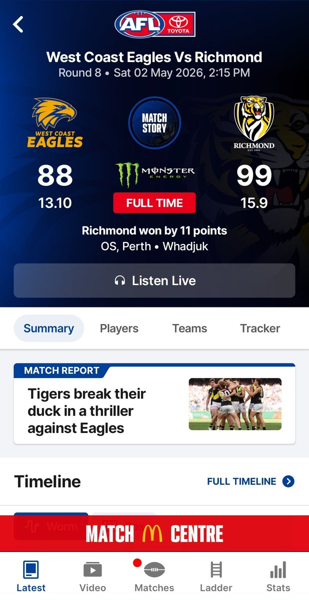 Jamal_UmpireWA's tweet photo. Yesss. Well done Richmond. So happy and so relieved. No longer winless.
#Round8 #WestCoastVsRichmond #OptusStadium #YellowAndBlack https://t.co/g2C7wMhkKO