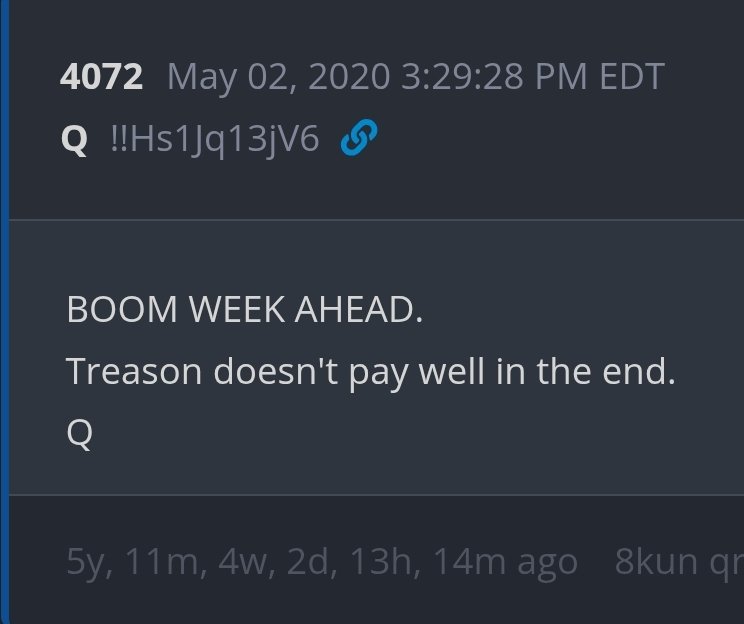 James6744926651's tweet image. This part oF the Movie is  getting 'Spicy'.
I For (1) Million Dollars could Not guess the 'Person' this Q-Post   Refers to, because So Many in Government,Congress ,Military ,
and even Ex Presidents have Committed 'TREASON'.
That's F**kiN Sad !!!!!!!!!!!!!!!!!
#Delta
#WWG1WGA🌶