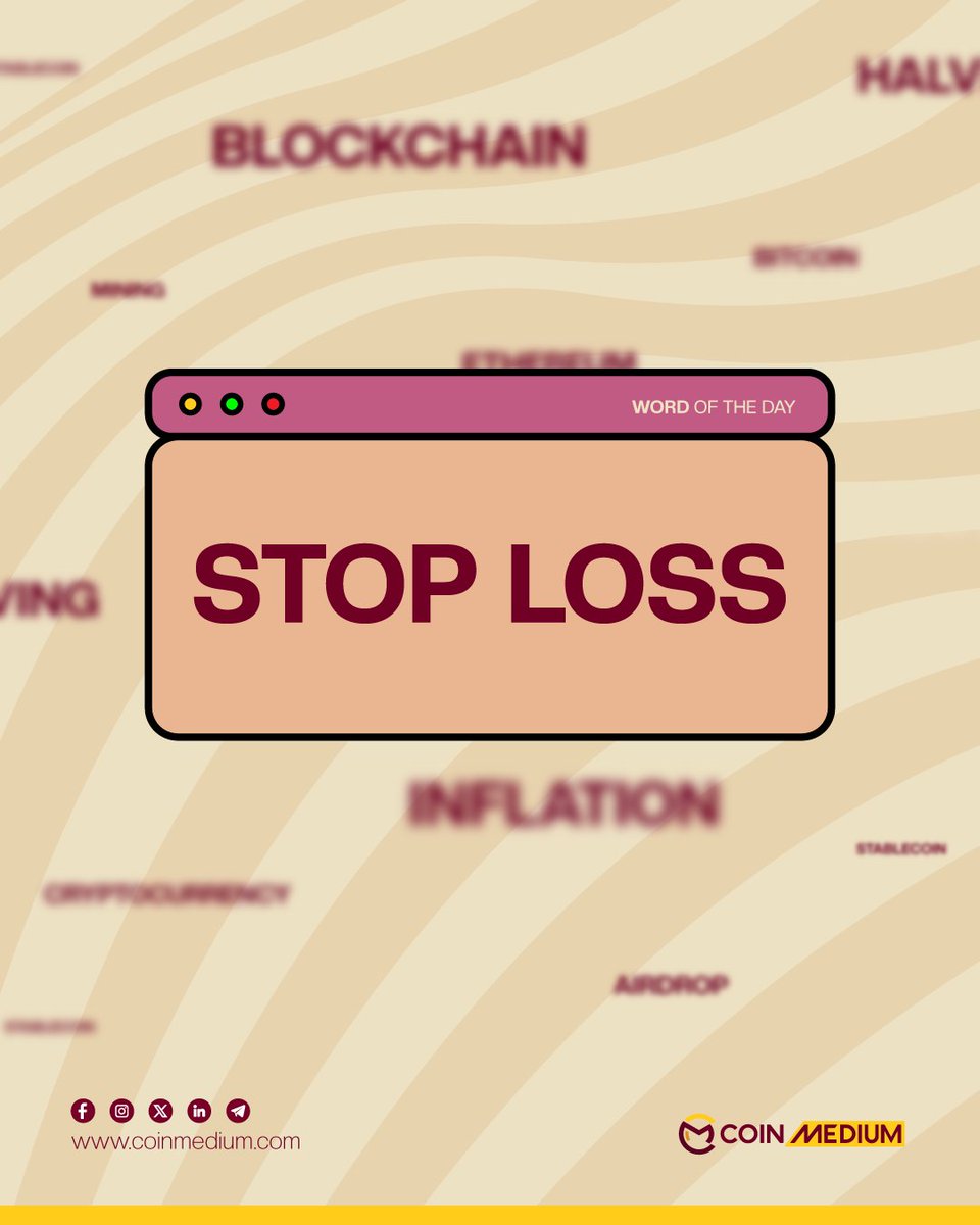 Thecoinmedium's tweet photo. 💡 What is a “Stop Loss” in Crypto?

A stop loss is an automated order placed with an exchange to sell a cryptocurrency once it reaches a specific price. It’s a trader’s primary tool for "capping" potential losses and protecting capital.

🔐 For example:
Imagine you buy a ticket to a show for $100, but you tell a friend: "If the resale value of this ticket drops to $80, sell it immediately so I don't lose more than $20." The friend is your "Stop Loss"—they act automatically to save your money.

⚡ Why it matters:
• Limits financial exposure in volatile markets
• Removes "emotional trading" (no more panic-holding)
• Functions 24/7, even while you’re asleep

📊 Without a stop loss, a sudden 30% market "flash crash" could wipe out a huge portion of your portfolio. With one, you exit the position at your pre-defined "safety net" price, keeping your remaining funds ready for the next opportunity.

👉 Simple idea: An automated "safety net" for your investments.

🔗 Read the full guide:
https://t.co/z5ilkWHeYI