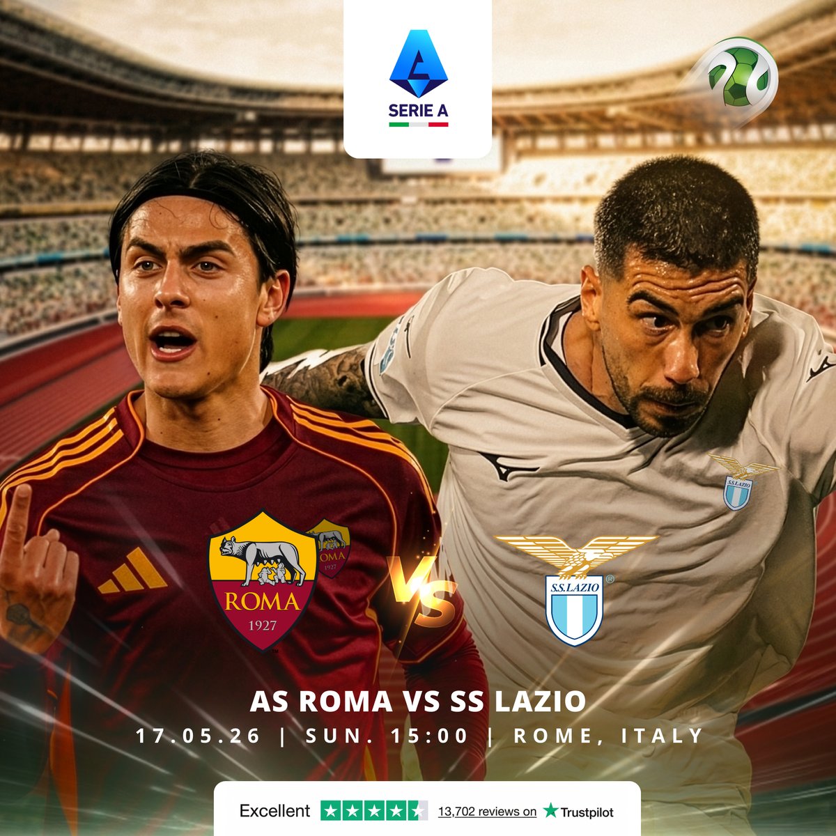 FootballTicketN's tweet image. AS Roma vs SS Lazio | The Battle for Rome is Here 🇮🇹🔥

It’s more than just a game - it’s AS Roma vs Lazio. The city of Rome stands still as these two giants clash for pride, glory, and dominance at the Stadio Olimpico.

#FootballTicketNet #ASRoma #SSLazio #DerbyDellaCapitale
