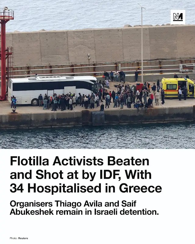 franyafranya's tweet image. OUTRAGEOUS!!! 
Global Sumud #Flotilla participants say they were punched, kicked, dragged across the floor with their hands tied, and shot at with real and rubber bullets on board an #Israeli warship after they were kidnapped in international waters more than 500 nautical miles
