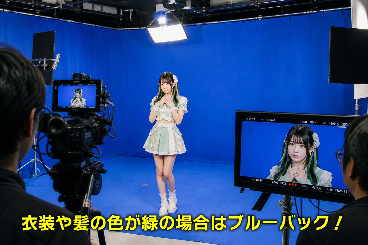 telopdesignlab's tweet photo. 【グリーンバックとブルーバック、使い分けできていますか？】

クロマキー合成でよく使うこの2つ。
なんとなく選んでいると、仕上がりに差が出ます。

🟢グリーンバック
🔸少ない光でも明るく発色
🔸ノイズが少なく抜きやすい
👉基本はこちらが優秀

🔵ブルーバック
🔹暗いシーンになじみやすい
🔹色かぶり（スピル）が出にくい
👉夜やシビアな合成向き

🎯 使い分け

▪️合成する背景が明るい → グリーン
▪️合成する背景が暗い → ブルー

▪️衣装が青系 → グリーン
▪️衣装が緑系 → ブルー

👉「被る色を避ける」が最優先です！