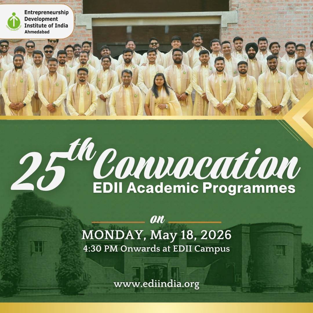 EDIIAhmedabad's tweet photo. 🎓 Save the Date: May 18, 2026.

EDII Ahmedabad will host its 25th Convocation Ceremony. Join us to celebrate the academic journey and achievements of our graduating students. 

Stay tuned for more details!

#ediiahmedabad #ediidgo #edii #ediipgdm #25thConvocation #Convocation2026 #Classof2026 #Batch2026 #EDIIConvocation #graduation #graduationceremony #gradutes #graduationday🎓 #EntrepreneurshipEducation