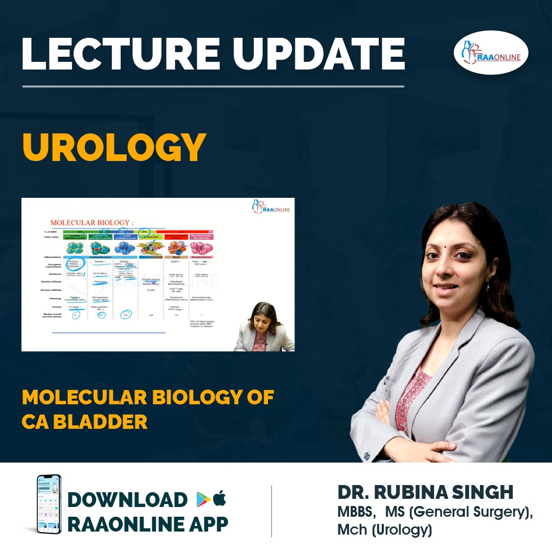 Raaonline's tweet image. Lecture Update in Urology - Molecular Biology of CA Bladder by Dr. Rubina Singh on the RAAONLINE App. 
Android: play.google.com/store/apps/det… 
IOS: apps.apple.com/in/app/raaonli…
Contact: +91-9994994266
#medicalcollege #medicaleducation #pgexamprep #medicalstudents #Urology #UrologyLecture