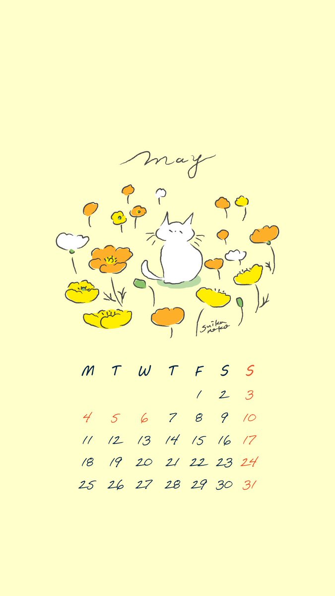 suikaneko2's tweet image. ５月のカレンダーです🌼🤲

#カレンダー #イラスト #illustration