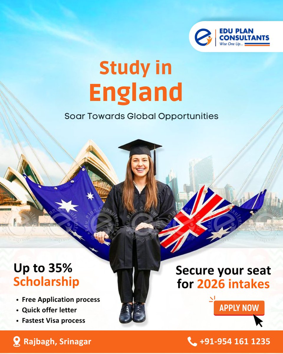 eduplanconsult's tweet photo. 🎓 Dreaming of studying in 🇬🇧 England?
Now is your chance!

⚡ Fast Offer Letters
✅ Hassle-Free Visa Process

📢 2026 Intakes Open — Limited Seats!
📍 Rajbagh, Srinagar
📞 +91-954 161 1235

👉 Apply now &amp; start your global journey!

#StudyInUK #StudyAbroad #EnglandStudy https://t.co/V0gnCUvSzc
