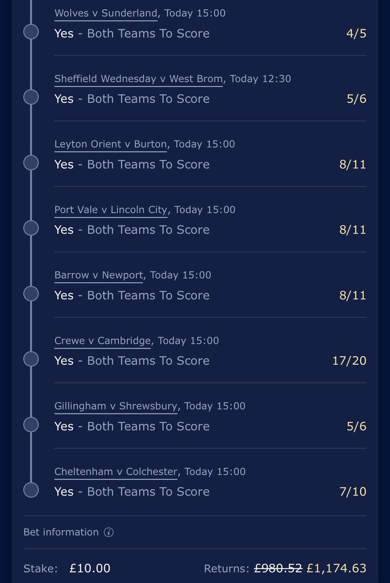 TenQuidCoupons's tweet photo. £10 BTTS #EFL #BPL #BTTS #Acca #Football #Bet https://t.co/mWUhGfpzST