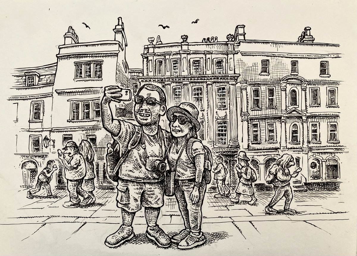 uhperry's tweet photo. ‘Selfies’ #linedrawing #cartoon #Bath https://t.co/isQ686hnL6