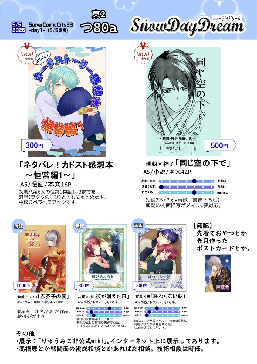 本が増えたのでお品書きを更新しました。