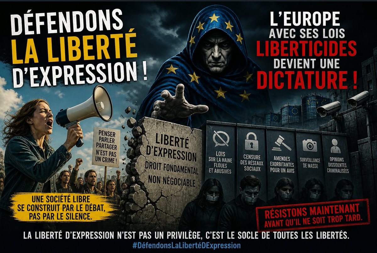 softraider's tweet photo. La liberté d’expression n’est pas un privilège. C’est un droit fondamental.
Quand des lois restreignent le débat, c’est toute la démocratie qui recule.
#LibertéDExpression #DéfendonsNosLibertés #StopCensure #DroitsFondamentaux #CNIL #UnionEuropéenne #LibertéNumérique #Renaissance https://t.co/FNs4WTvC5N