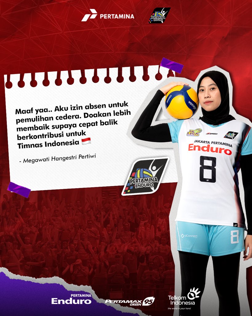 JPEVolley's tweet photo. Next chapter to fight for Timnas Indonesia 🇮🇩

Kabar bangga datang untuk Jakarta Pertamina Enduro 🔥
Kerja keras, konsistensi, dan perjuangan akhirnya berbuah panggilan untuk membela Merah Putih ✨ https://t.co/93gzE3iFxM