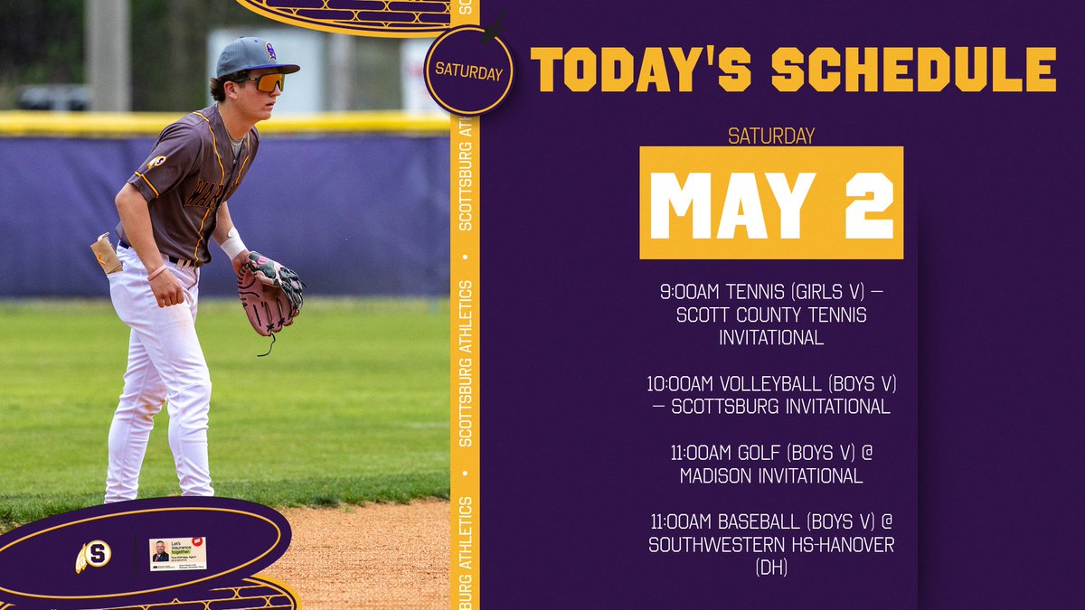 🏌️ GAME DAY! It's a big Saturday for Scottsburg Athletics! Tennis, Volleyball, Golf, Baseball and more happening TODAY! Get out and support our athletes! Go Scottsburg! 🔥 #ScottsburgAthletics