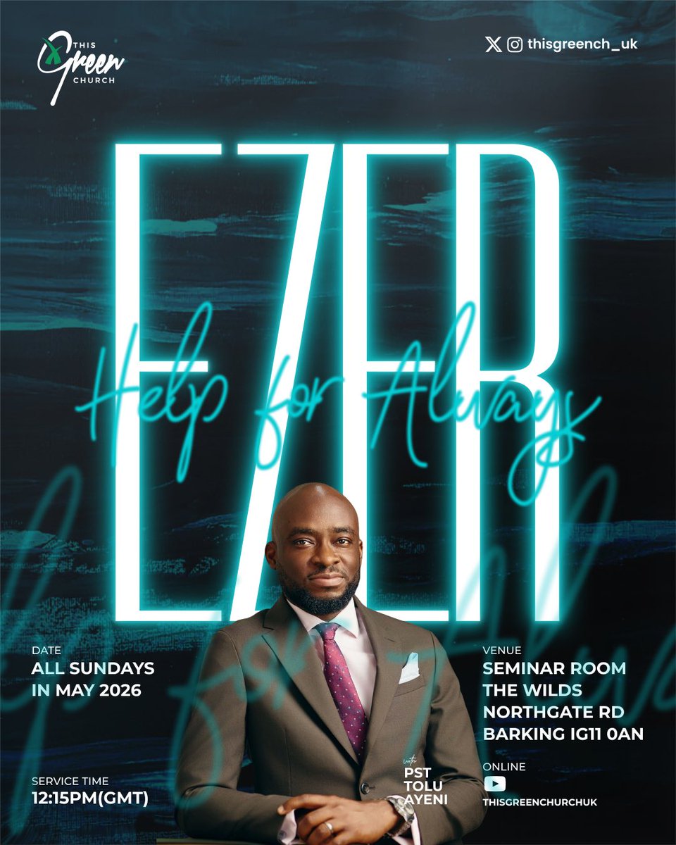 TolulopeAyeni's tweet image. All Sundays in May, join us at 12:15pm.

The Seminar Room, 
The Wilds, Northgate Rd, 
Barking Riverside, IG11 OAN

As we celebrate and bask in the truth that Jesus is our help for always, our ever present help in times of need.

Our Helper is Yahweh!
#may #help #yahweh #jesus