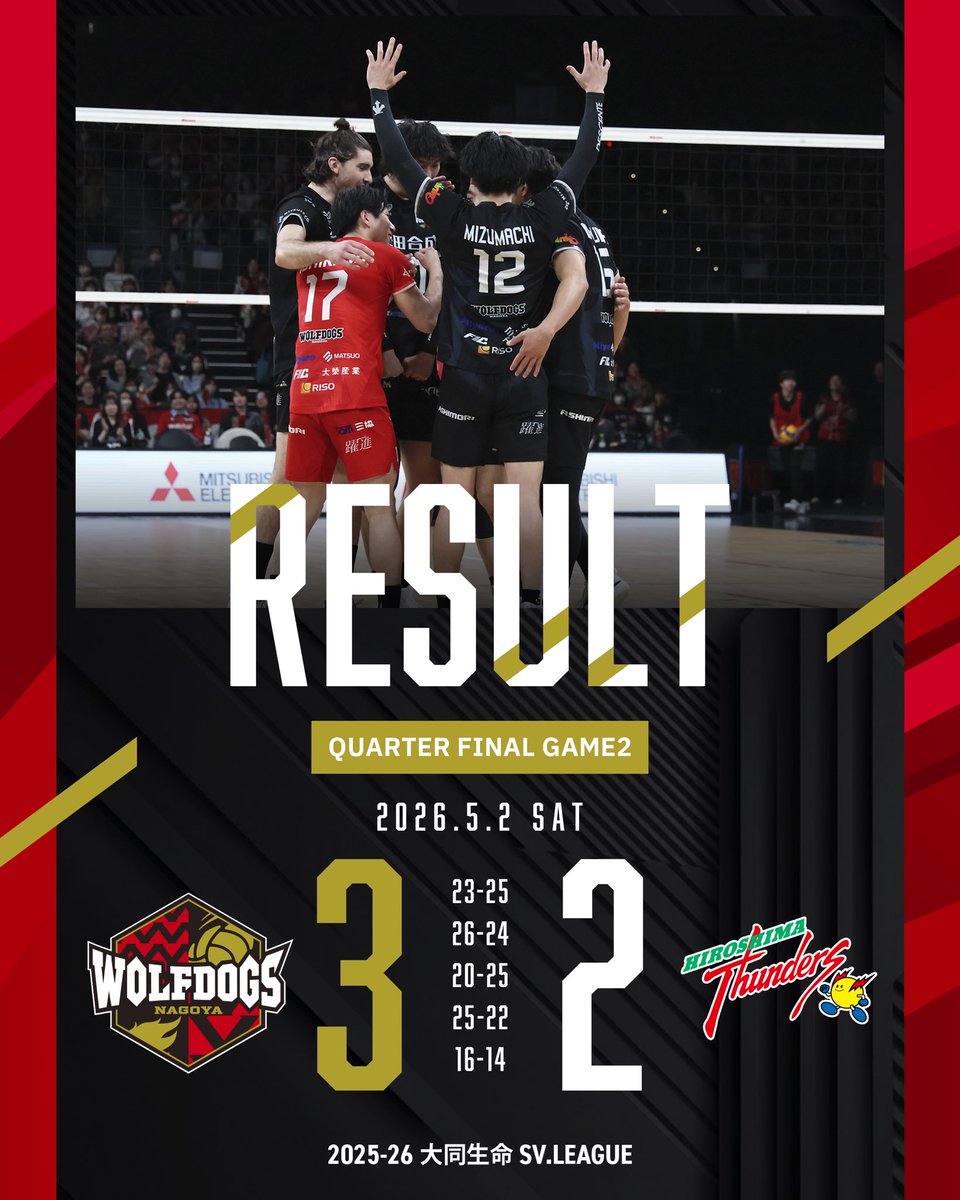 🐺MATCH REPORT🐶 2025-26 QuarterFinal GAME2🏐✨ 🗓️5/2(土) 15:05