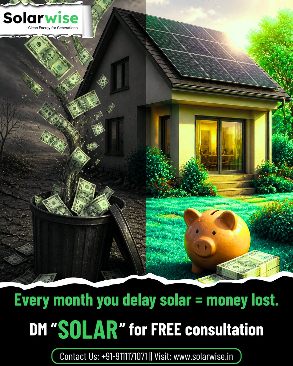 solarwise_in's tweet photo. Think about it…

Every electricity bill you pay is money you’ll NEVER get back.
But every month you delay solar, you’re losing savings that could have been yours.

📞 Call Now: +91-9111171071 |🌐 Visit: https://t.co/epEzRkkILp

#Solarwise #GoSolarNow #SolarSavings #SwitchToSolar https://t.co/E4YEu0D0Ia