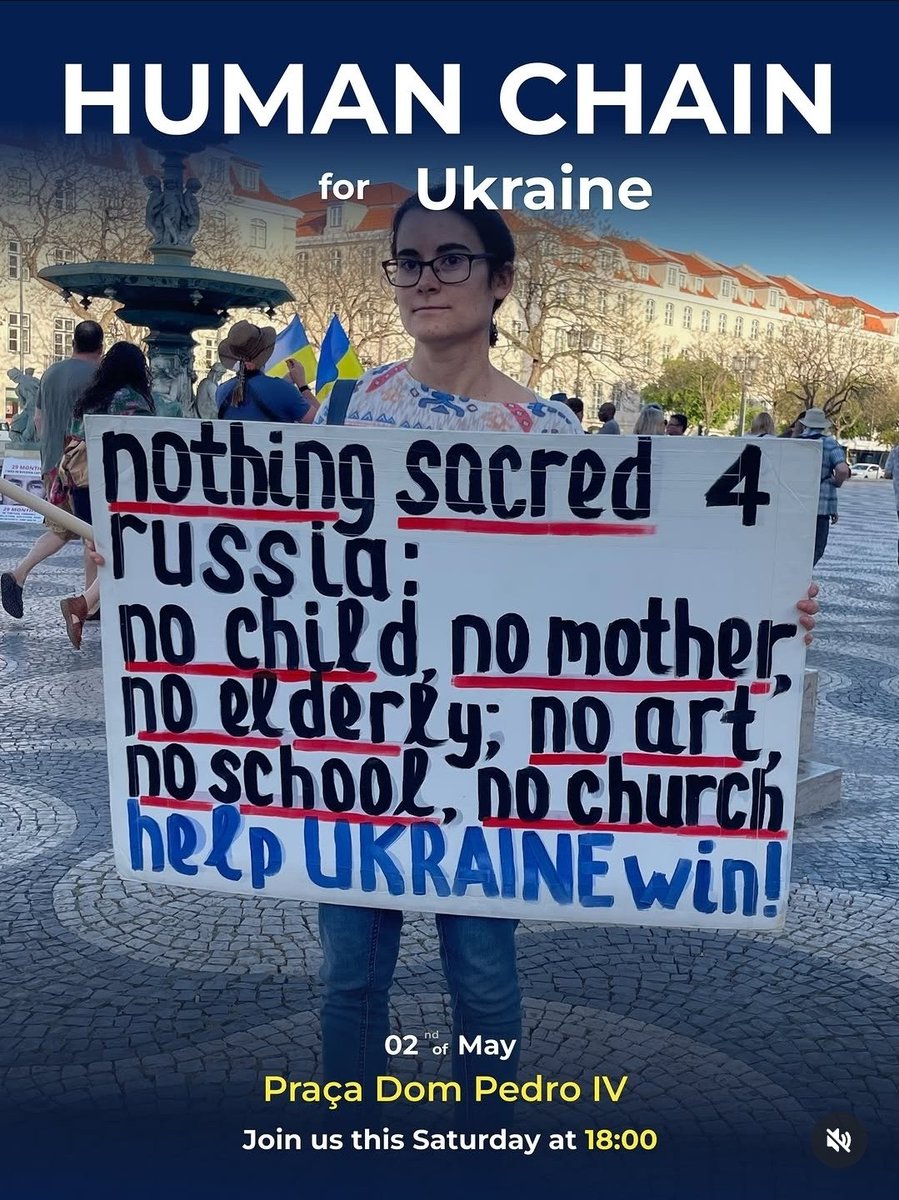 RicRois's tweet image. 🚨⚠️ #StandWithUkraine⚠️🚨 

Today, Saturday 2nd of May in #Lisbon, #Rossio. #HumanChain 

Join us from 18:00 to 20:00 in solidarity and support of #Ukraine. Today more than ever. Reminding the world that #RussiaIsATerroristState

#TogetherToVictory
#РазомДоПеремоги