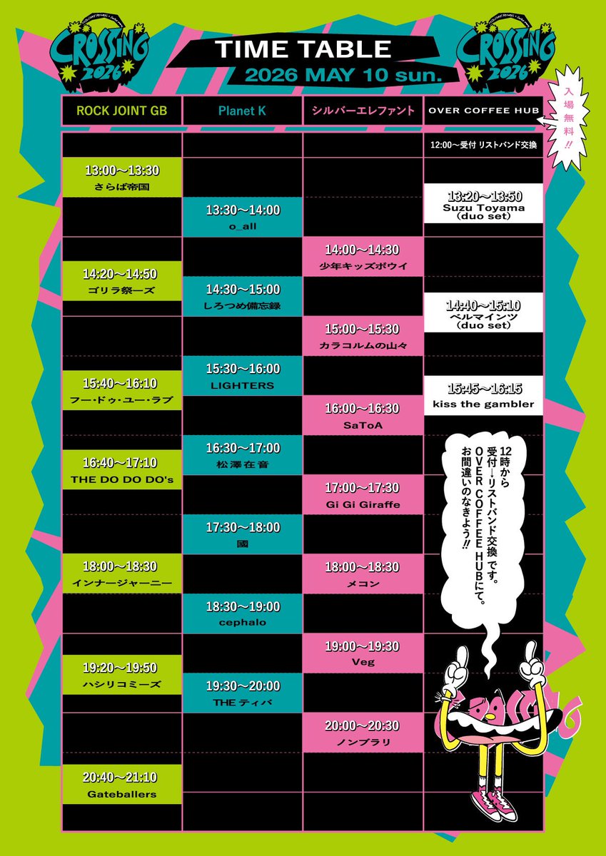 holiday_distro's tweet photo. 吉祥寺でサーキットイベント開催！

2026年5月10日(日) 開演時間 13:00
開場時間 12:00

会場
吉祥寺ROCK JOINT GB
吉祥寺シルバーエレファント
吉祥寺Planet K
OVER COFFEE HUB（受付場所）

出演者
 ハシリコミーズ  インナージャーニー  フー・ドゥ・ユー・ラブ  Gateballers  ノンブラリ  SaToA  Gi Gi Giraffe  THE DO DO DO's  カラコルムの山々  さらば帝国  kiss the gambler  ゴリラ祭ーズ  少年キッズボウイ  LIGHTERS  THEティバ  Veg  メコン  國  cephalo  o_all  しろつめ備忘録  ベルマインツ（duo set）  Suzu Toyama（duo set）  松澤在音