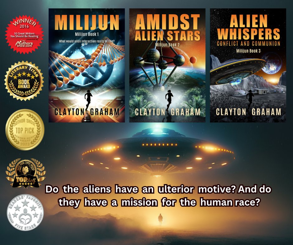 CGrahamSciFi's tweet photo. THE MILIJUN FIRST CONTACT SERIES 
https://t.co/Kah9Br4z6z
"Technically and emotionally brilliant, and all the elements of a  thoroughly entertaining science-fiction series. A well-deserved five  stars from me." Píaras Cíonnaoíth  
#scifi #SpaceOpera #mustread #IAN1 #SFF #kindle https://t.co/gxQskLiBFW