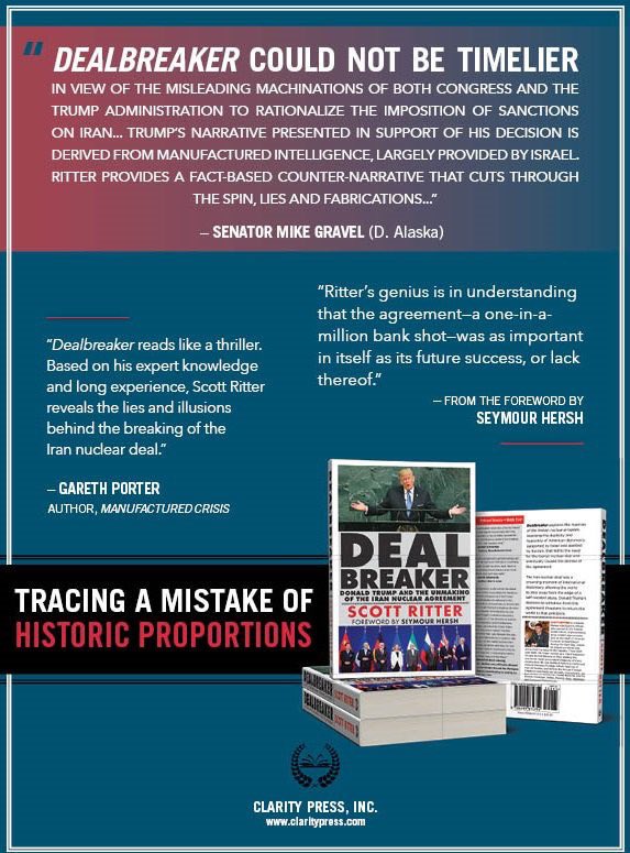 RealScottRitter's tweet photo. If you want to understand the root cause of the current conflict between the US and Iran, you should read Dealbreaker, my 2018 book about Donald Trump’s decision to withdraw from the Iran nuclear deal.
It is as relevant today as it was when I wrote it.
https://t.co/BZOPTBDRF7 https://t.co/Reh33k48vq