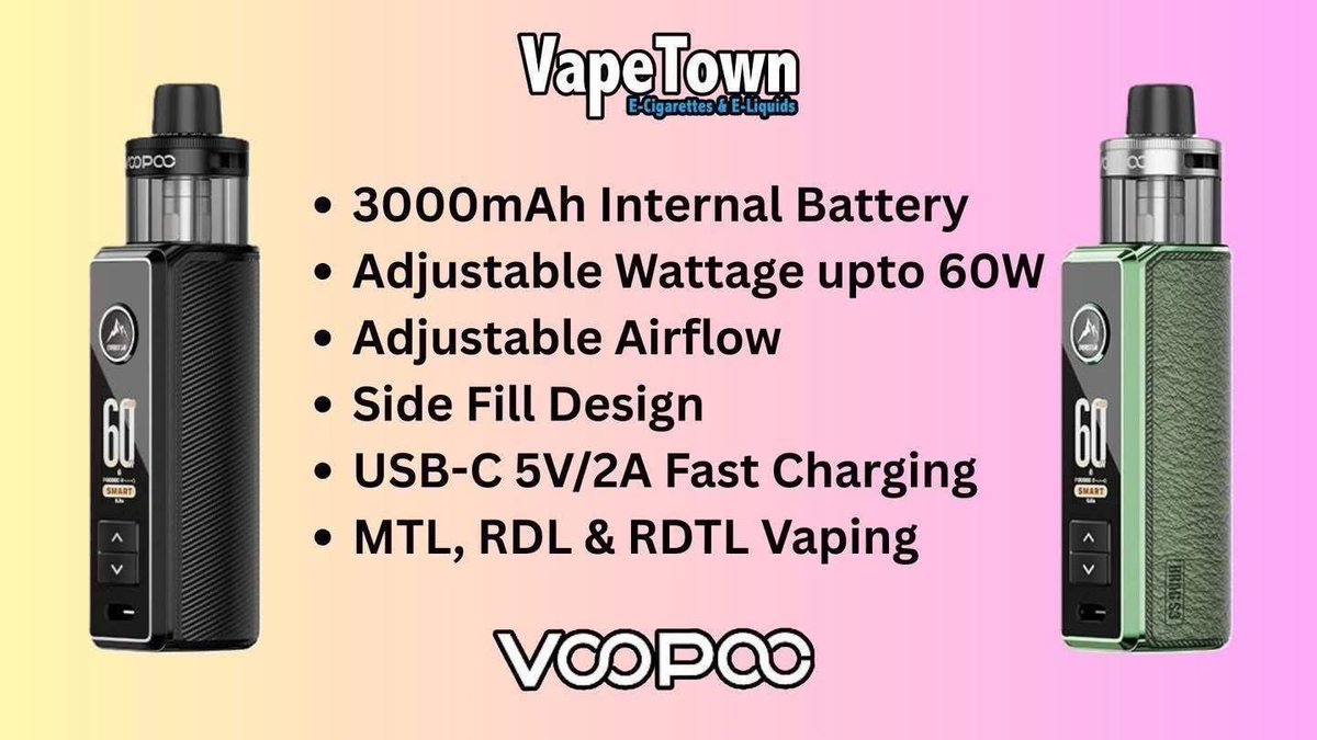Explore the Drag S3 by VooPoo, boasting a whopping 3000mAh built-in  battery, USB-C 5V/2A Fast Charging, Adjustable Wattage, Adjustable Airflow  and a Side-Fill Design! The Drag S3 supports MTL, RDL & RDTL