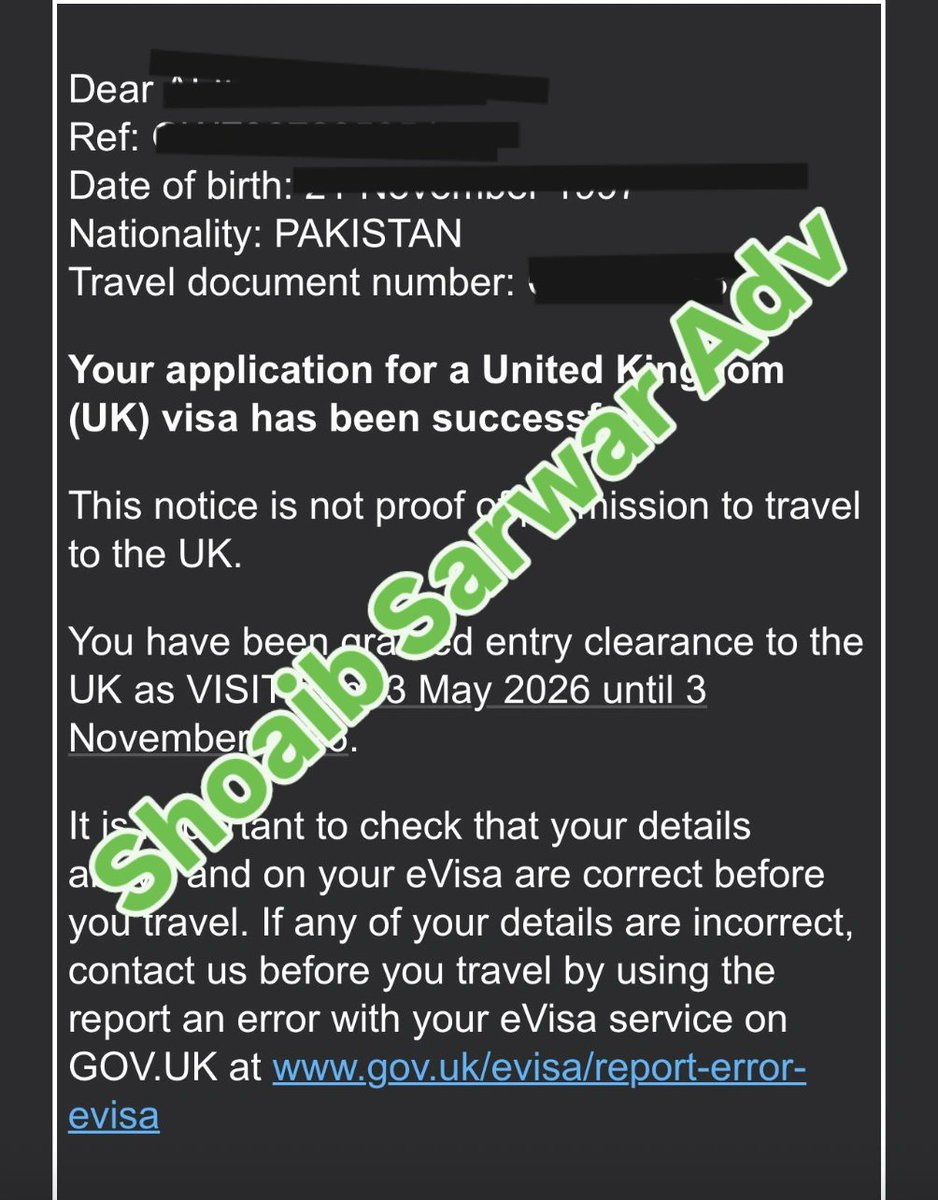 ShoaibSarwarAdv's tweet image. Another Approved UK Multiple entry visit visa for 6 months. 🇬🇧 🇵🇰
#Ukvisa #uktouristvisa #ukvisitvisa #PakistanToUK #UKImmigration