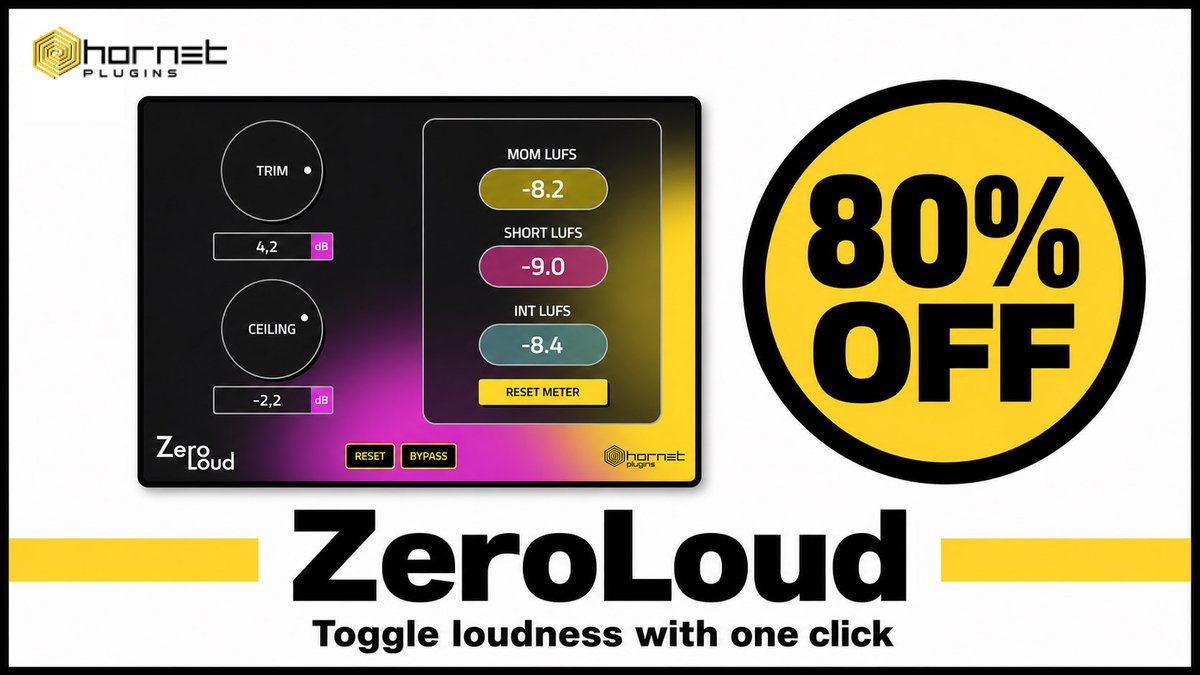 Hornetplugins's tweet photo. ZeroLoud at 80% off Now For Everyone

Use code ZEL08026 to get our automatic loudness maximizer and easily get the loudness you want

https://t.co/1YKboL035h https://t.co/H0JzQxBdNq