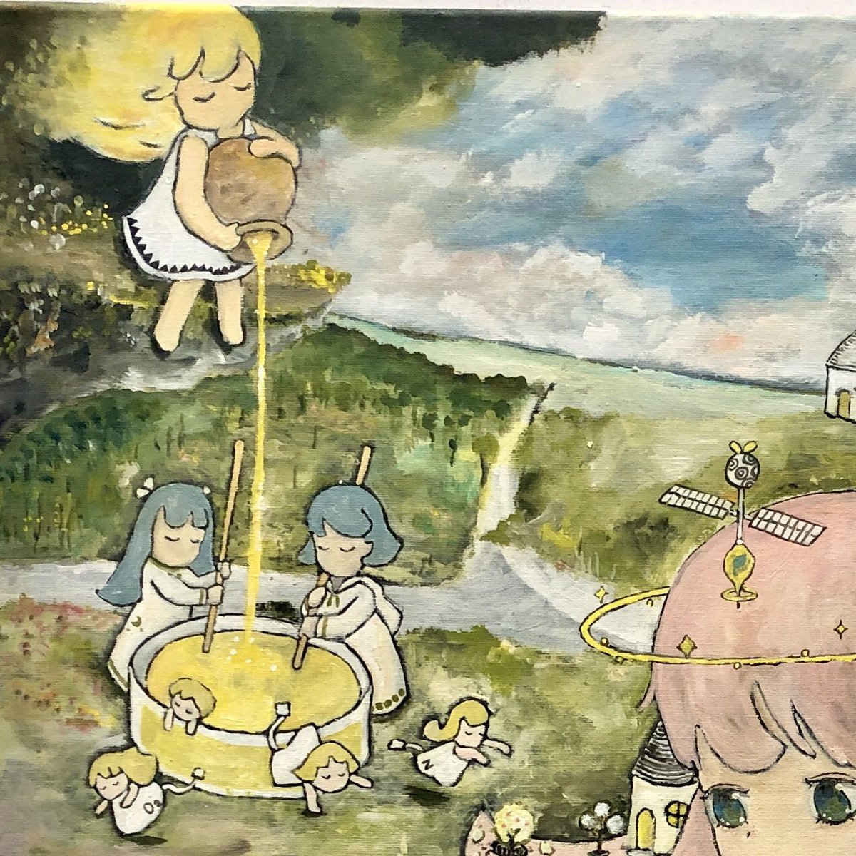 takowasahikaru's tweet image. 春季二科展　本日を持って閉館致しました

S20号「八百万の混ざり合い」
"Mixing of eight million"

この度はご高覧頂きありがとうございました✨

#painting #painter #storytelling #analog #acrylic #contemporary #art #gallery #nikanika