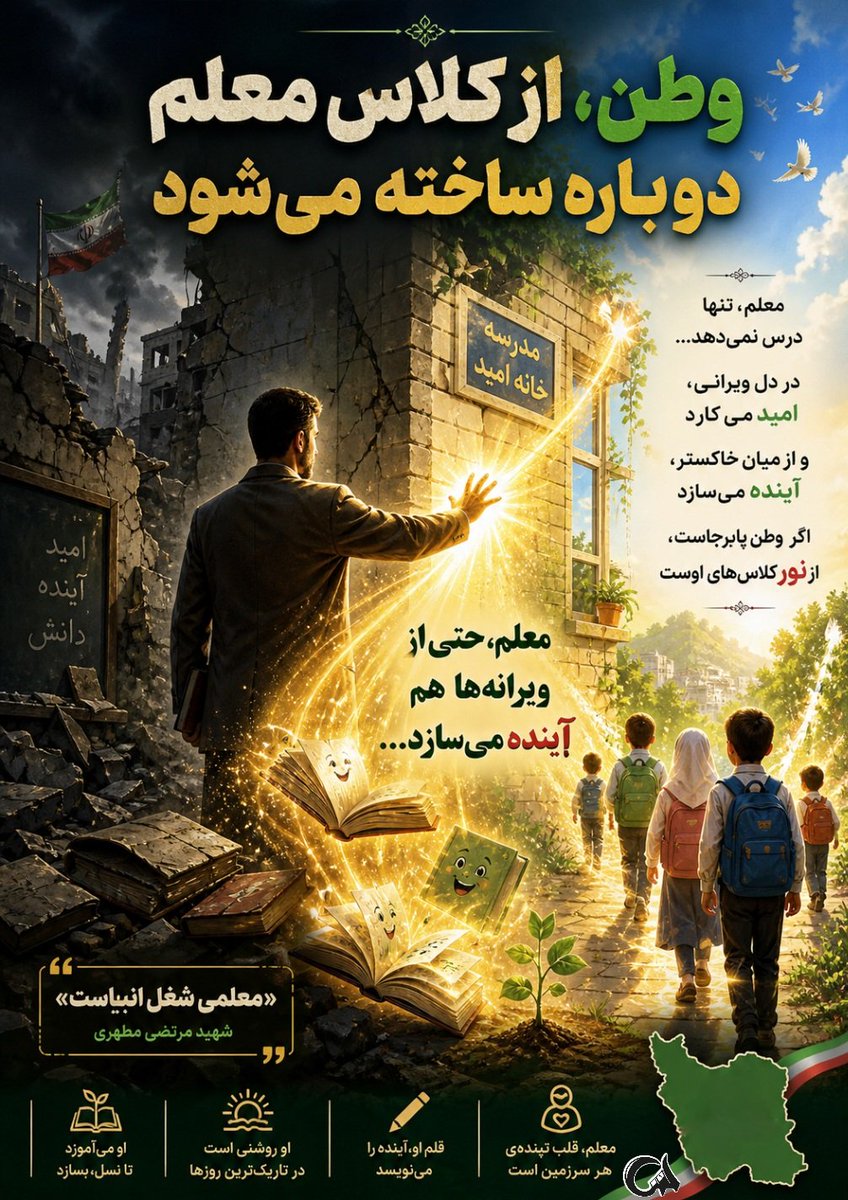 بعضی آدم‌ها ماندگارند؛
مثل معلمی که به تو گفت «می‌توانی»،
حتی وقتی خودت تردید داشتی…
و همان جمله، مسیر زندگی‌ات را عوض کرد.
#سپاس_معلم