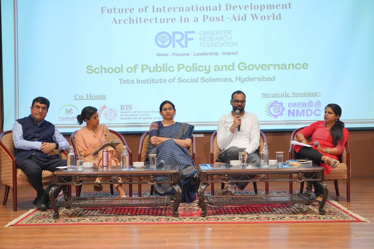 orfonline's tweet image. .@OffTiss and @orfonline curated a panel discussion as part of the Hyderabad Policy Conclave: The Indian Era.

The panel explored new modalities of development partnerships for filling the ODA gap in development #finance, especially in sectors of #climate, #health, and