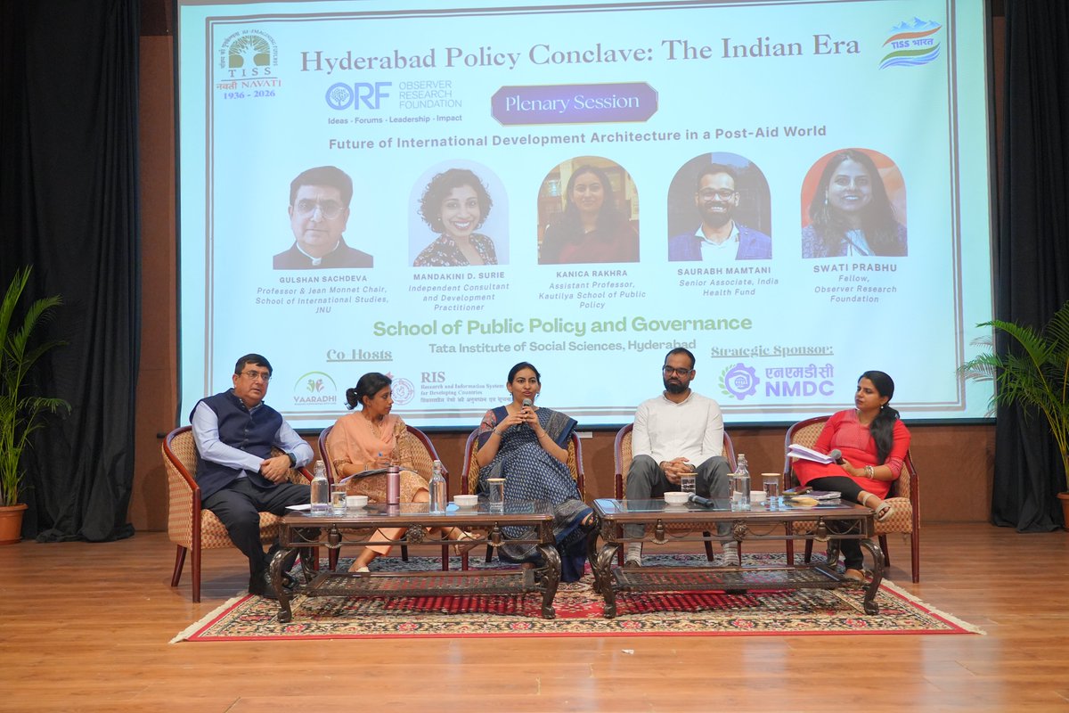 orfonline's tweet image. .@OffTiss and @orfonline curated a panel discussion as part of the Hyderabad Policy Conclave: The Indian Era.

The panel explored new modalities of development partnerships for filling the ODA gap in development #finance, especially in sectors of #climate, #health, and