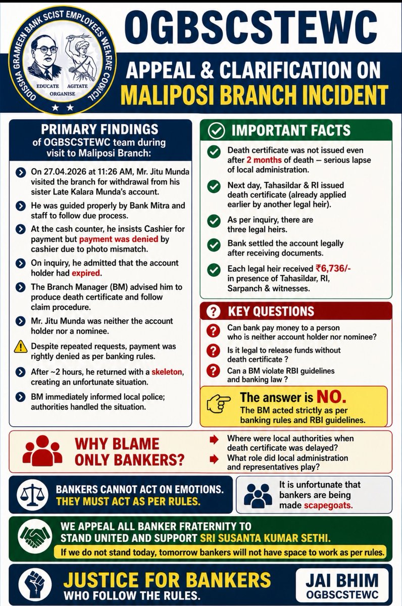 ogbscstewc's tweet photo. @Naveen_Odisha @nsitharaman @Naveen_Odisha Sir request your valuable time to revisit the banker's stand! 
#StandWithBankStaff #StopMisinformation https://t.co/dkuTl96zs5
