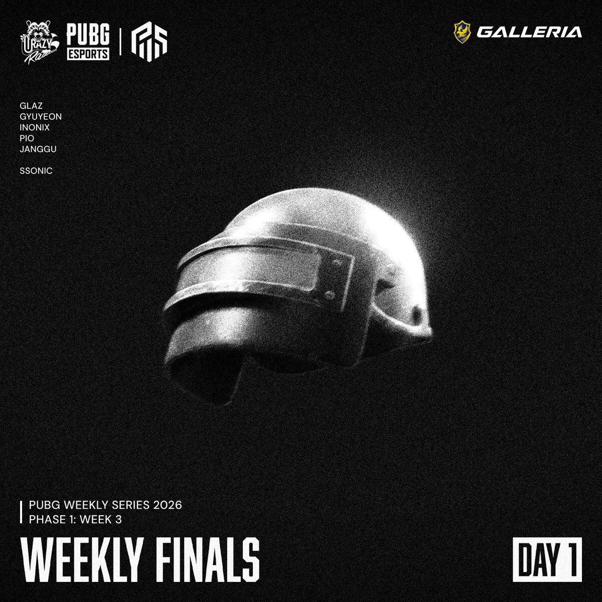 crazyraccoon406's tweet image. 【2026 PWS Phase1】
- WEEK 3 Weekly Finals

⚔️5/2(土) 19:00~[DAY 1]

- Pio(@PUBGKR_Pio)
- Inonix (@PUBGInonix)
- Glaz(@PUBG_Glaz)
- Gyuyeon(@GyuyeonE)
- JangGu

- ssonic(@PUBG_ssonic)

🔴YouTube
youtu.be/7Wib1JVSmT8

#CRWIN #PUBG #PUBGEsports #PWS
