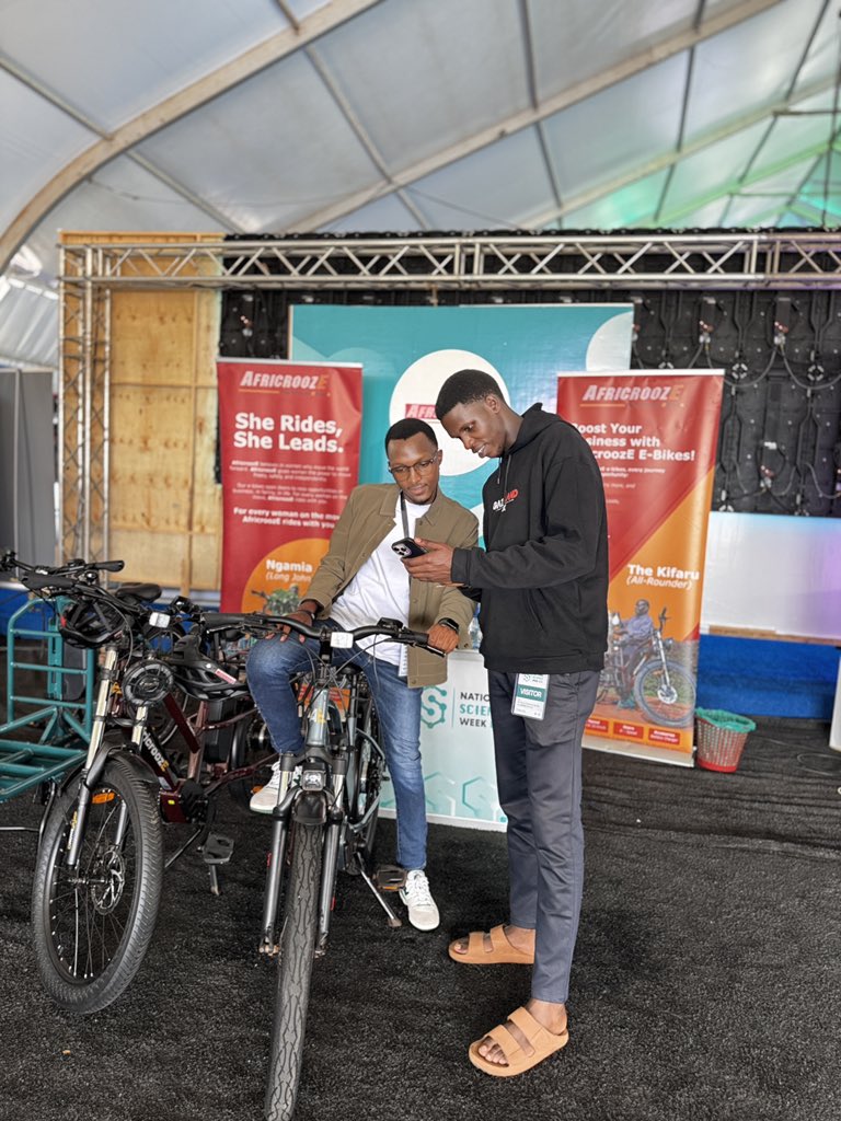 Africrooze_Ug's tweet photo. We’re at National Science Week, Kololo Independence Grounds 🇺🇬 Visit the AfricroozE stall to see our e-mobility options in action. Great having @keithnamu stop by 🙌 #STIWorksUg #NSWUg2026 #MadeInUganda #InnovationUg https://t.co/lG6eT0XrlZ