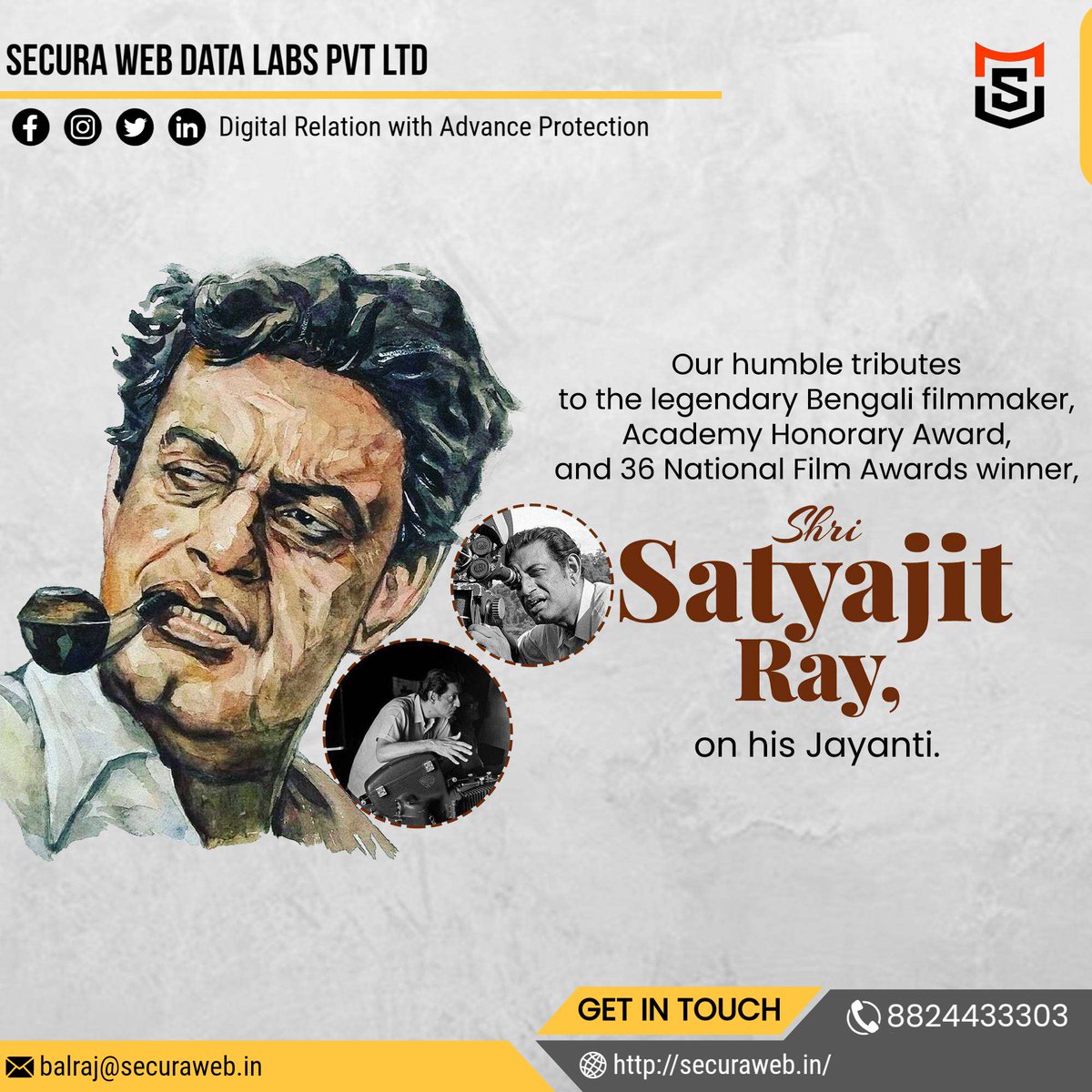 SecuraWebDL's tweet photo. A true visionary, a master storyteller, and the pride of Indian cinema. Today, we celebrate the birth anniversary of the legendary Satyajit Ray. 📽️✨
His contribution to art and storytelling remains a gold standard for the world.
#SatyajitRay #CinemaLegend #Ray105 #SecuraWeb https://t.co/gA7QCxugjV