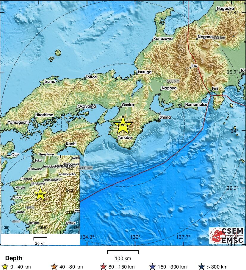 LastQuake's tweet image. #Earthquake (#地震) confirmed by seismic data.⚠Preliminary info: M5.8 || 20 km S of #Hashimoto (#Japan) || 4 min ago (local time 18:28:38). Follow the thread for the updates👇