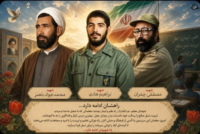 این سرزمین هنوز بوی مردانی را می‌دهد
که گچ کلاس را با خاک جبهه عوض کردند،
اما هیچ‌وقت معلم بودن را کنار نگذاشتند.
آن‌ها رفتند تا انسانیت بماند.
#سپاس_معلم