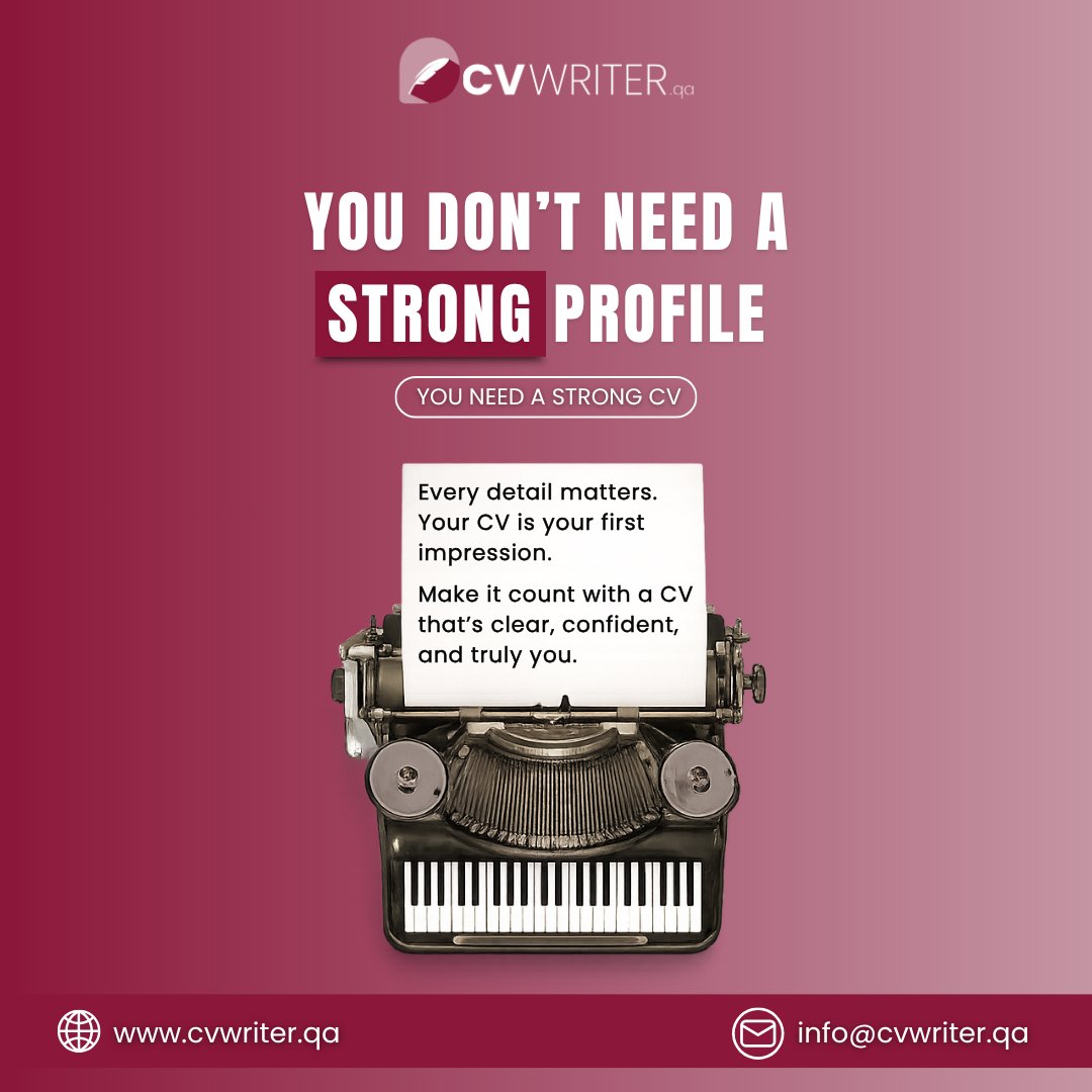 cvwriterqa's tweet photo. A strong CV makes all the difference when applying for your dream job. Let us help you create a document that leaves a lasting impression on recruiters!

📩 info@cvwriter.qa
.
.
.
.
#cv  #CareerSuccess #ResumeTips #standout #qatarjobs #cvwriterqatar https://t.co/Rkvb5lQscc