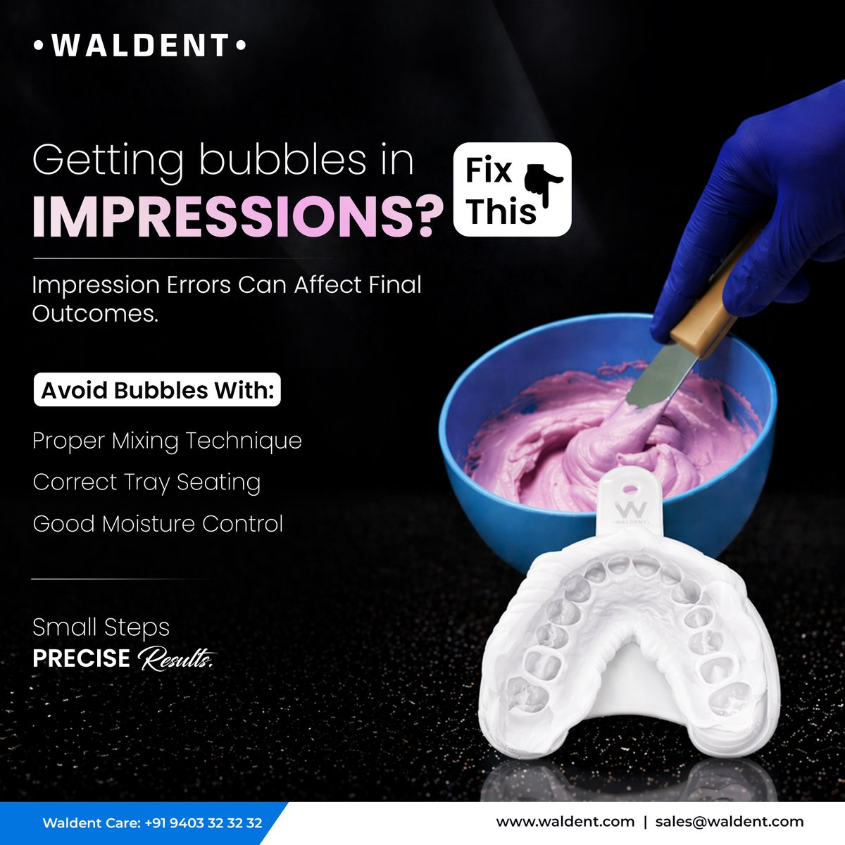 Waldent_'s tweet image. Bubbles in impressions can compromise your final results more than you think.

The good news? They’re avoidable.

Small adjustments can lead to significantly more accurate outcomes.

Save this for your next case 🔖

#Waldent #Dentistry #DentalPractice #DentalTips #Impressions