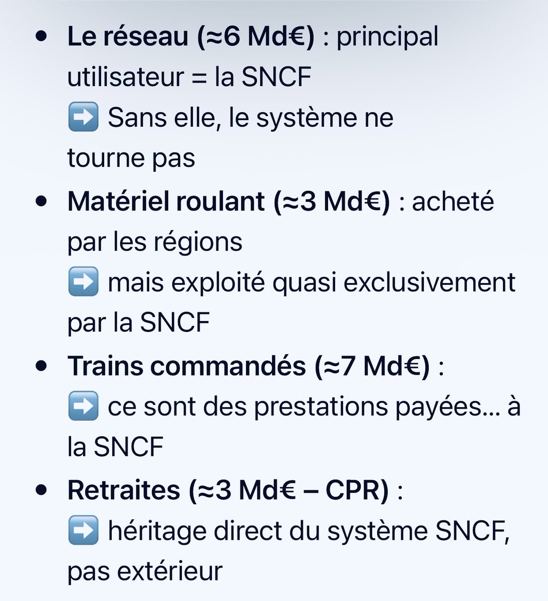 KateMobij's tweet image. Dire «ça ne finance pas la SNCF»
c comme dire qu’1 hôpital n’est pas financé pcq l’argent paie ls murs, ls machines &amp;amp; ls médecins séparément.
Découper les 20 Md€ ne changera rien.
Réseau trains matériel retraites, tout converge uniquement vers la #SNCF. Ras le bol de vos grèves