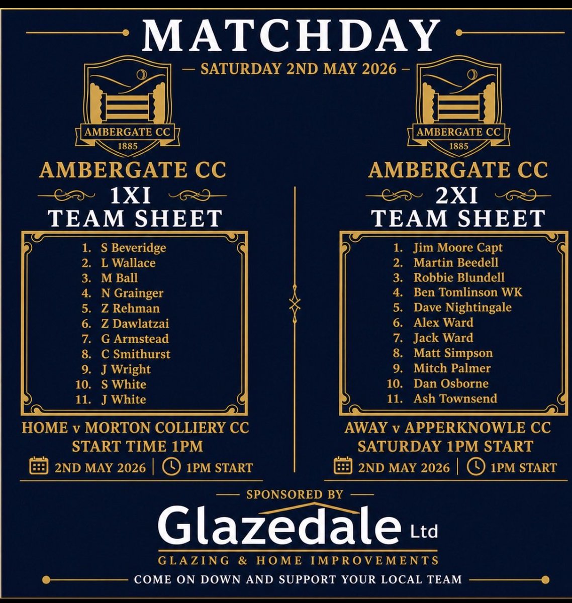 AmbergateCC's tweet photo. Today’s Teams. Up the Gate. Go well all 🏏🏏 Thank you to our Match Ball Sponsor https://t.co/cRcoCNYOzj